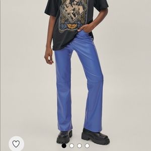 Nasty Gal Blue Faux Leather Fit and Flared pants US Size 10